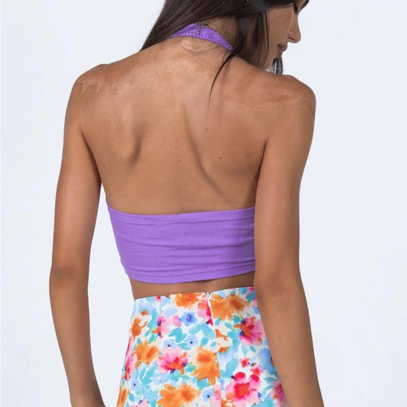 Purple Ribbed Halter Top - Picture 2 of 3